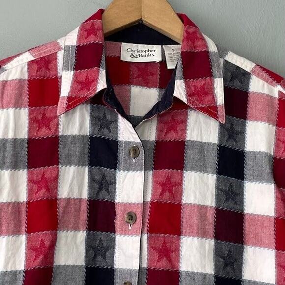 Christopher & Banks Size Small Plaid Star Button Up Shirt Country Americana - Picture 3 of 9
